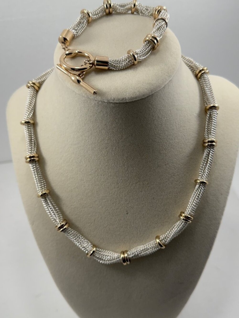 Ralph Lauren RLL Vintage Gold Tone Woven Mesh Necklace Bracelet Set 18” 7”
